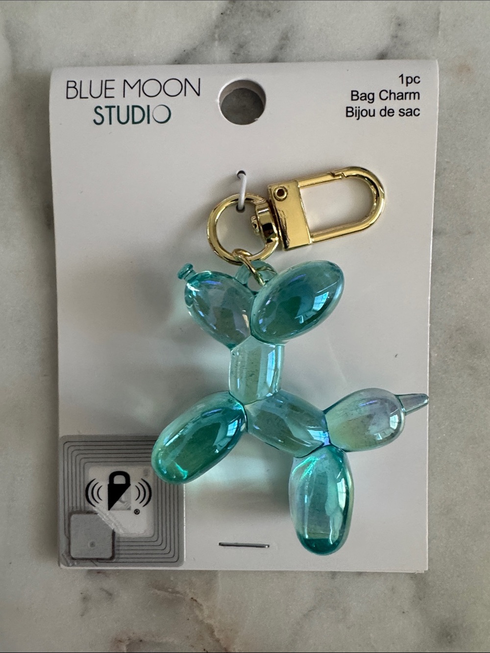 Blue Moon Studio Teal Balloon Dog Bag Charm with Gold Hardware